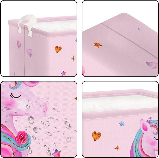 Schattige roze eenhoorn meisjes kubus opbergmand voor babykamer wolk sterren hart waterdicht rechthoekige stof plankmanden kleding speelgoed kinderen opbergdoos, 40 x 30 x 30 cm