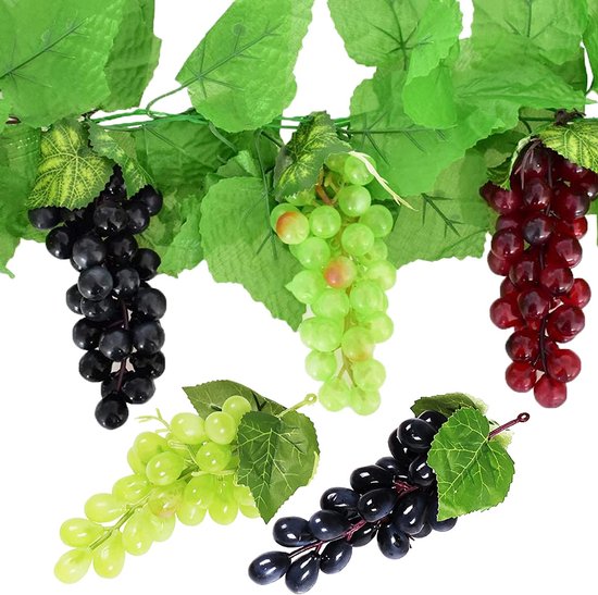 8 spiesjes Plastic druif Plastic Fruit Kunstmatige Simulatie Kunstmatige Plastic druif met 2 Pak druivenbladeren voor huwelijksdecoratie foto rekwisieten (Stijl 1)