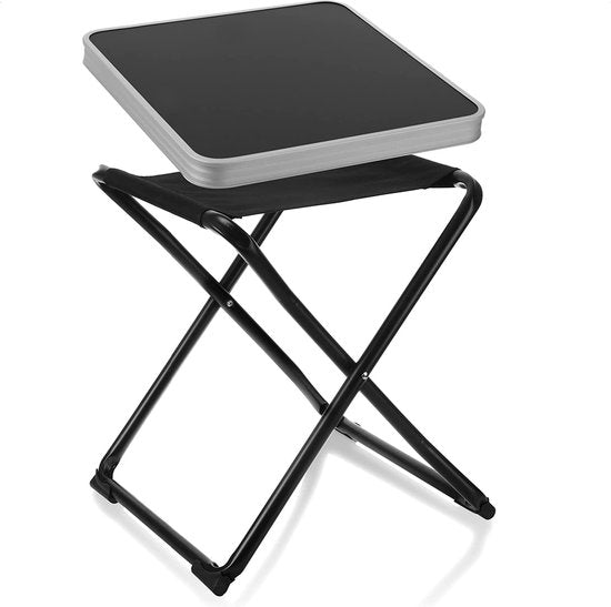 Camping klaptafel - klapstoel, campingkruk - opvouwbare campingstoel om te vissen, picknick, wandelen, strand of op reis (tafel/kruk - zwart)