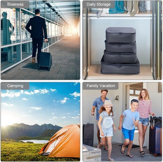 Koffer Organizer Set 8-delig, verpakking cubes, waterdichte reistas, kledingtassen, paktassen voor koffer, kofferorganizer, reistas met make-uptas, schoenenzak, USB-kabeltas (As)