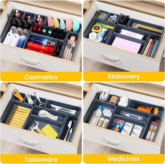 Lade-organizer, opbergsysteem, 32-delige lade-organizer voor kantoor, 3 maten, antislip lade-organizer voor bureau, badkamer, keuken, gebruiksvoorwerpen