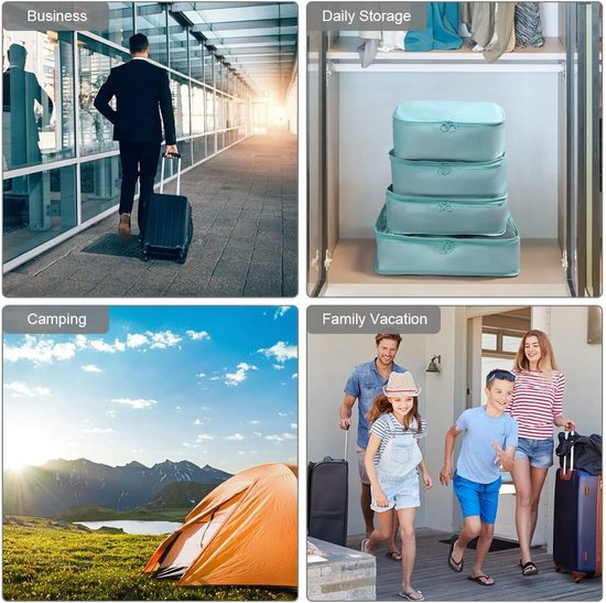 Kofferorganizerset, 8-delig, verpakkingsblokjes, waterdichte reiskledingzakken, inpakzakken voor koffer, kofferorganizer, reistas met make-uptas, schoenentas, USB-kabeltas (lichtblauw)