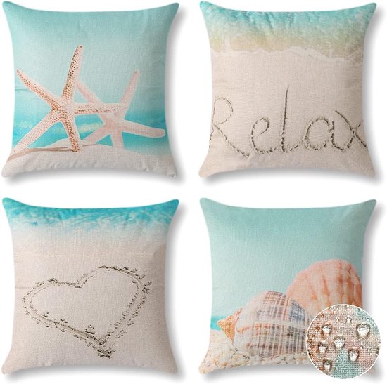 Waterdichte kussenhoezen, decoratieve vaste stof, waterdichte kussenhoes, sierkussen, sofakussen, kussensloop voor bank, balkon, terras, patio, tuin, outdoor, zandstrand