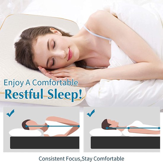 Hoofdkussen van traagschuim, nekkussen, ergonomisch slaapkussen, afneembaar en wasbaar kussensloop, wasbare kussensloop, voor zijslapers, rugslapers, herkend (70 x 40 x 13 cm)