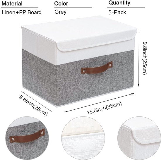 Opbergdozen met deksels, 3-pack, opvouwbare opbergbak met handvat, voor het, 45x30x30cm