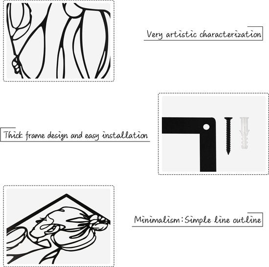 3 stuks zwarte wanddecoratie van metaal, minimalistische wanddecoratie kunst, moderne abstracte vrouwelijke lichaamsdecoratie voor slaapkamer, woonkamer, badkamer, balkon, galerij