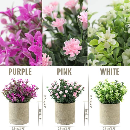 Kunstplanten in pot, 3 stuks, mini-kunstplant, tafeldecoratie, moderne decoratie, kunstbloemen voor woonkamer, thuis, slaapkamer, bureau, decoratie