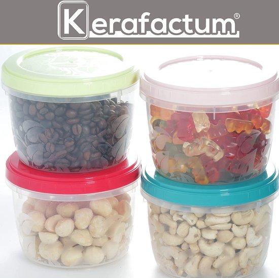 Kerafactum Magnetronservies, meal prep, blikjes, voedselbox, mealprepdozen, voedselbox, bewaardoos met deksel, Easy Food container, diepvriesdozen, ronde etenscontainer, bowl, servies, 4 x 1000 ml