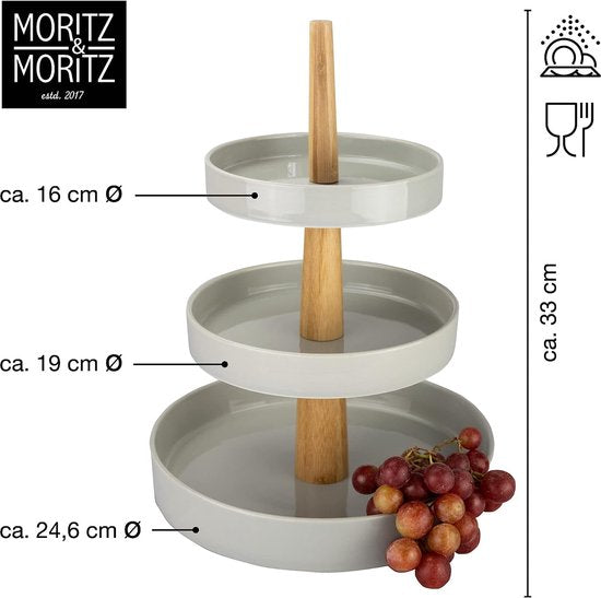 Fruitetagère 3 etages - incl. tang - van hoogwaardig porselein - moderne keukendecoratie of feestdecoratie - perfect als fruitschaal voor het bewaren van fruit, muffins en cupcakes