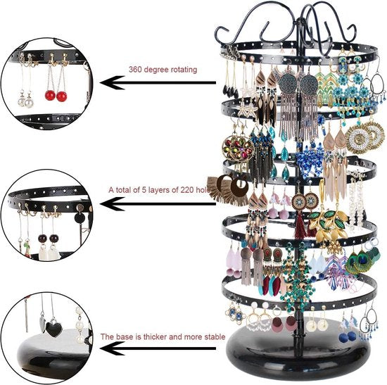 5-laags sieradenstandaard, draaibare sieradenhouder, oorbelhouder, oorbelstandaard, organizer, metalen sieradenopslag voor oorbellen, halskettingen, armband (wit)