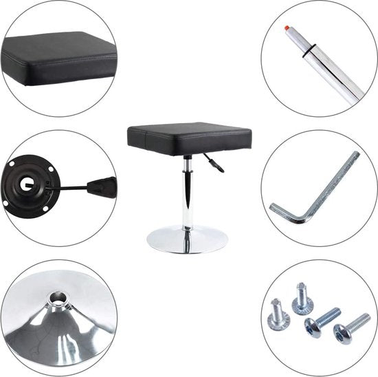 FURWOO PU lederen vierkante snijkruk in hoogte verstelbare draaibare werkplaats kapperszaak spa opstelling tattoo werkkruk korte taakstoel klein (zwart)