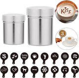 RVS poederstrooier, 2 stuks chocoladestrooier, cacaostrooier voor cappuccino, poedersuikerstrooier, poedersuikerstrooier, poedersuikermolen, cacaostrooier, schudbeker met deksel, meelstrooier, meelzeef