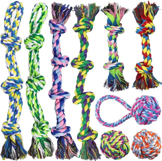 Hondenspeelgoed van touw voor grote en middelgrote honden, bijna onverwoestbare hondenspeelgoedset voor agressieve kauwers, robuust kauwspeelgoed van katoenen touw om te tanden, trekspeelgoed,