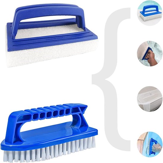Zwembadsponsborstels, 4 stuks, zwembadreiniging, handschrobber, kunststof, zwembadborstel, herbruikbaar, met handvat voor het reinigen van vuil en mos