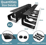 2 stuks kabelgoot, bureau, kabelgeleiding bureau, kabelmanagement, complete set, kabelhouder kabelgoot, tafel, kabelmanagement Under Desk - zwart