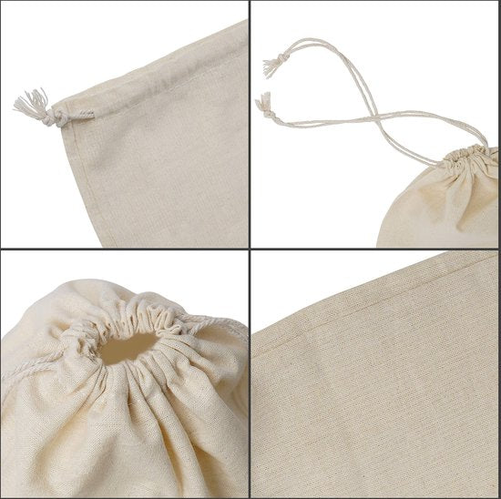 Belle Vous Katoenen Mousseline Prudukt Opslag Tassen met Trekkoord (10 Pak) – L30 x B20 cm – Herbruikbaar, Biologisch Afbreekbaar & Eco-vriendelijk Groente Canvas Tassen