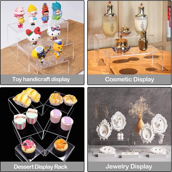 8 stuks acryl afstandhouders voor display, 4 niveaus, transparante standaard voor cupcakes, funko popfiguren, cosmetica, verzamelobjecten, display