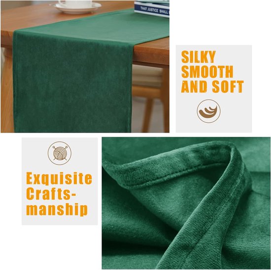 SEASHORE TREE Hoogwaardige tafelloper, tafellinnen, effen, onderhoudsvriendelijk, tafelloper, fluweel, kleur en maat naar keuze, donkergroen, 35 x 180 cm