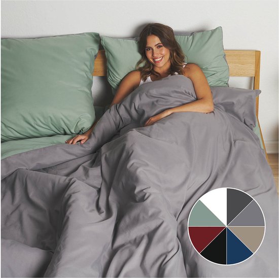 Blumtal Dekbedovertrek Set Tweekleurig - Luxe Beddengoed - 200 x 200 cm - 2 x Kussensloop 80 x 80 cm - Donkerblauw en Lichtgrijs