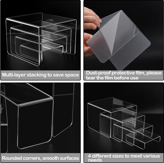 8 stuks acryl afstandhouders voor display, 4 niveaus, transparante standaard voor cupcakes, funko popfiguren, cosmetica, verzamelobjecten, display