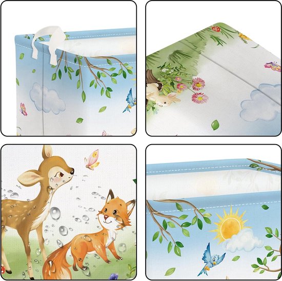 Bossen dier aap vossen herten kubus opbergmand wasbeer haas bloemen bomen waterdicht rechthoekige stof opbergmand kleding speelgoed opbergdoos, 40 x 30 x 30 cm