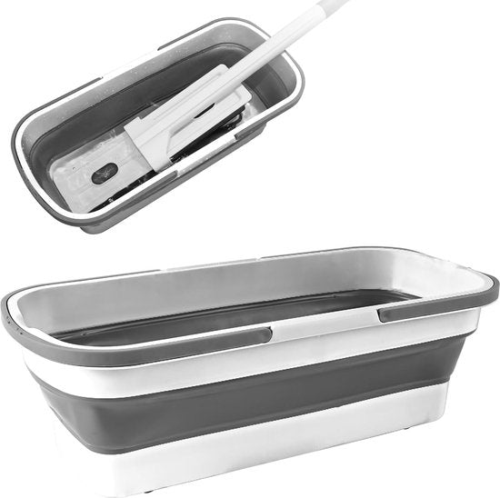 Grote platte mop, posemmer, platte mopemmer, opvouwbare draagbare mopemmer, opvouwbare poetsemmer met handvat, voor grote vloeroppervlakken (wit)