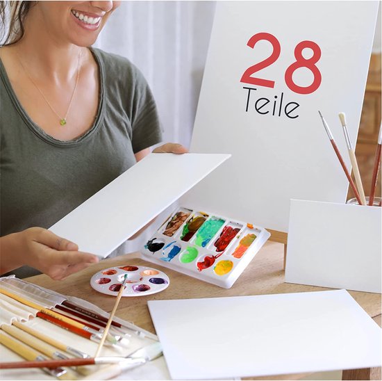 Canvas met borden, grote set, 28 canvas, Zenacolor, uithangborden 7 x A3 (30 x 40), 7 x A4 (24 x 30), 7 x 13 x 18 cm, 7 x 20 x 25 cm, voor vol en kinderen