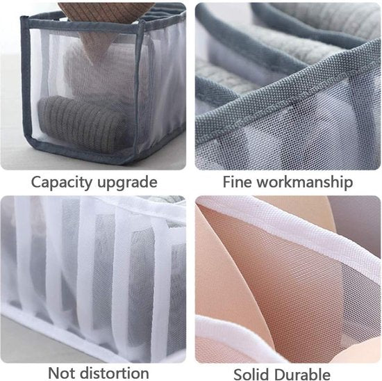 3-delige opvouwbare mesh-organizer, ondergoed lade-organizer voor babykleding, sokken, sjaals, beha's (wit, bruin, grijs, zwart) (bruin) nylon