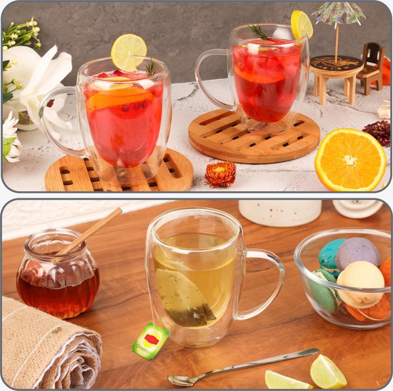 Belle Vous 6 Pak Dubbel Wand Glazen Koffiemokken - 350 ml Kopjes met Handvatten - Geïsoleerde Hittebestendige Borosilicaat Glazen Drankbekers voor Thee, Koffie, Cappuccino & Lattes