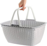Boodschappenmand met handvat, lichte draagmand van kunststof, voor het vervoer van boodschappen, stevige plastic mand met gevlochten look (01 stuks, lichtgrijs)