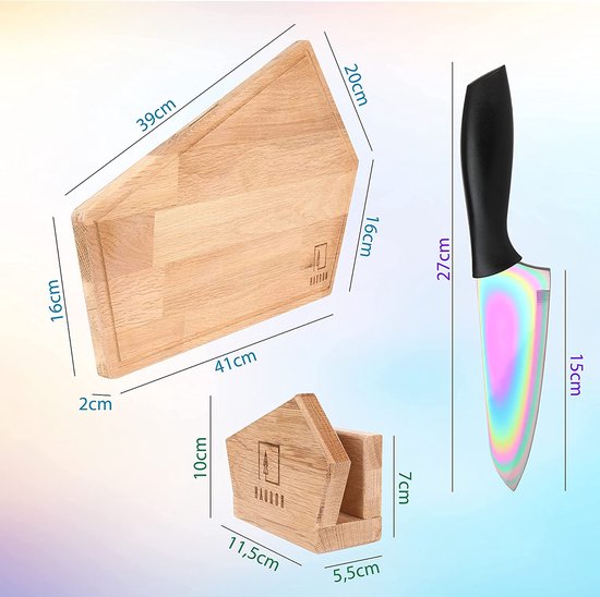 Snijplank (40 x 30 x 2 cm) met mes en plankstandaard van eikenhout - snijplank met sapgoot - antibacteriële keukenplank - houten snijplank - massief eiken plank voor keuken groot