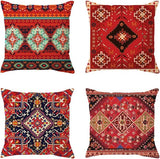 Set van 4 Kussenslopen 16"x16" Boho Rode Decoratieve Kussenslopen Abstract Perzisch Tapijt Patroon Nieuwigheid Perzisch Tapijt Patroon voor Sofa Vierkante Kussenslopen 16"x16".