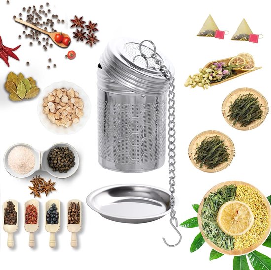 2 theezeef voor losse thee, theefilter, roestvrij staal, theezeef, thee-infuser, thee-infuser met lekbak, kruidenzeef, theezeef voor theepotten, kopjes, keuken