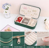 Klein reissieradenkistje, fluweel, voor meisjes en vrouwen, mini-sieradenorganizer, opslag voor ringen, oorbellen, halskettingen, armbanden, klein sieradenkistje, donkergroen