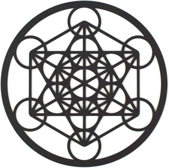 Metatron's kubus hangerfiguur van hout. Spirituele decoratie, boho vintage muurdecoratie, esoterische geschenken, wanddecoratie voor de woonkamer, houten zen meditatie slaapkamer decoratie, niet-metaal (Metatron's Cube, Zwart)