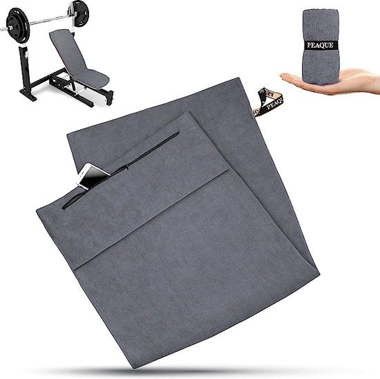 Fitnesshanddoek van microvezel met badstofstructuur, sporthanddoek voor sportschool en gym, stoffen met Oeko-Tex-certificering, antibacterieel, absorberend, licht (grijs, 100 x 40 cm)