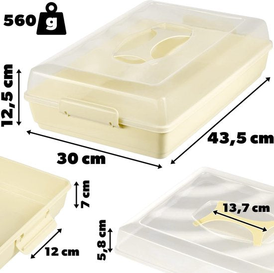 KADAX - Taarten- en gebakdoos met deksel, 44 x 30 x 12,5 cm - taarthouder van kunststof, transportbox met handvat, bakvorm, voor blikken cake, muffins, rechthoekig, voedselbox - Geel