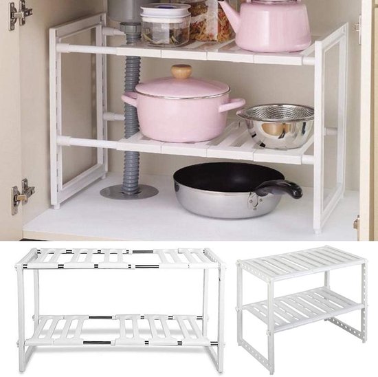 Onderkastrek keuken 2 niveaus keukenrek ruimtebesparend kruidenrek in lengte verstelbaar 15 kg blast bar vaatwasserrek kastinzet 10 planken wit