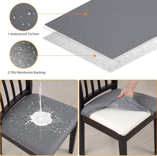 Jacquard Eetkamerstoel Stoelhoezen- Stretch Spandex, Geen rugleuning - Eetkamerstoel Stoelbeschermer Hoes - Verwijderbaar Wasbaar voor hoge bureaustoelen - Antraciet Glad - 4 stuks