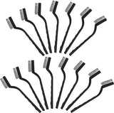 Mini roestvrijstalen draadborstelset (set van 15) - staalborstel met gebogen kunststof handgreep en ophanggat - ambachtelijke borstel voor het reinigen van metselwerk, metaalwerk