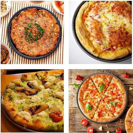 Pizzaplaat, rond, 28 cm, met gaten, verlaagde bakplaat, bakplaat, anti-aanbakbakken van koolstofstaal voor pizza en flambÃ©e, set van 2 pizzapannen, geperforeerd voor oven, verouderde korst