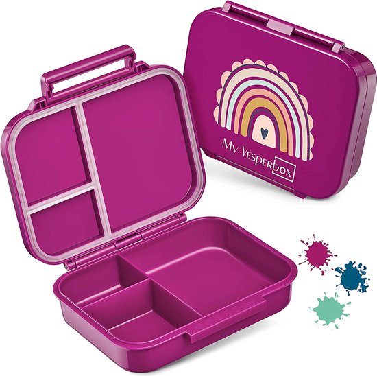 Compacter en lichter - lekvrij & BPA vrij - lunchbox - lunchbox - voor kleuterschool en school (paars - regenboog)