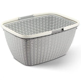 Boodschappenmand met handvat, lichte draagmand van kunststof, voor het vervoer van boodschappen, stevige plastic mand met gevlochten look (01 stuks, lichtgrijs)