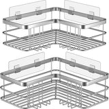 Hoek Douche Caddy 2 Pack, Geen Boren Douche Organizer Hoekplank voor Badkamer Bad, RVS Douche Caddy Hoekplank met 8 Haken en 6 Lijmen (Zilver)