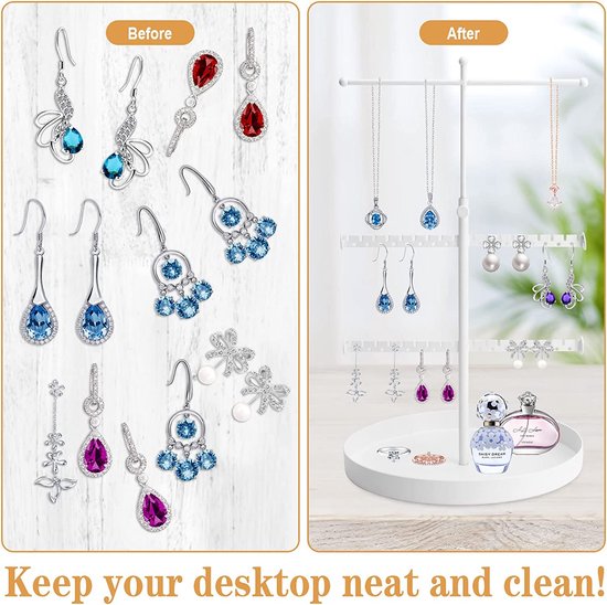 Sieradenstandaard in hoogte verstelbare sieradenhouder T-vormige Kettingstandaard, Multifunctionele Sieradenboom metalen sieradenhouder juwelenopslag voor Kettingen, Oorbellen, Armbanden en accessoires (Wit)