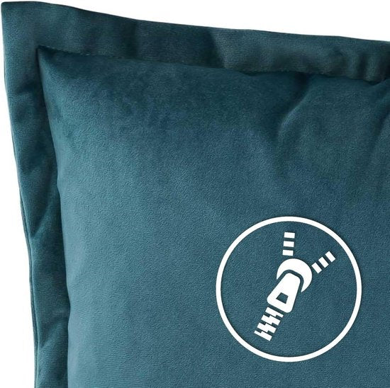 Set van 2 kussenhoezen, kussenhoezen, sierkussens, sierkussenhoezen, ca. 40x40 cm, in luxe fluwelen look, flora (petrol)