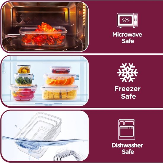 Vershouddozen met deksel, set voorraaddozen, 30-delige opbergbox (15 containers + 15 deksels) keuken, lekvrij, voedselcontainers, set voor magnetron, vriesvak