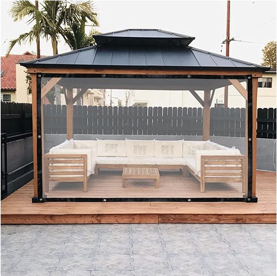 Transparent Tarpaulin with Eyelets, Outdoor PVC Divider Curtains, Tarpaulin Curtains for Gazebos, Pergola, Balconies, Gardens, 0.5 mm Clear Side Panels Weatherproof Tarpaulin (Colour: Clear, Size: 3 x 4 m/9.84 x 13 ft)