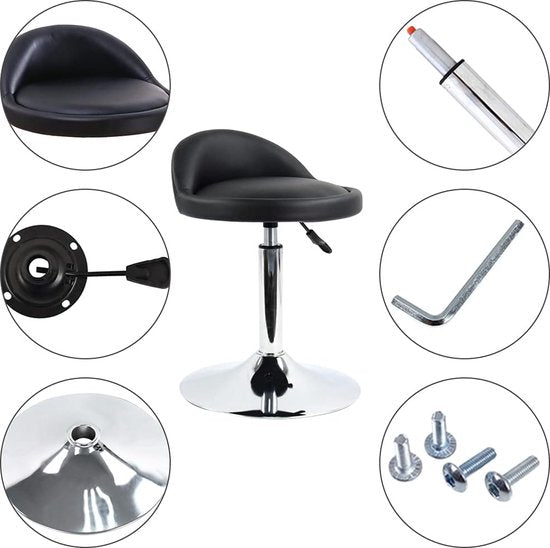 Kruk Rond PU-leer Salon Massagestoel Verstelbare draaibare studiestoel Kappersstoel Kapperszaak Schoonheidssalon Nagelsalon Lage barkruk Geruit kussen (zwart)