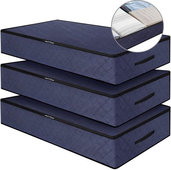 3 stuks opbergzakken, opbergdoos van 90 liter met deksel, grote opvouwbare kledingopslag, verhuisdozen, opbergtas onder het bed voor dekbedden, kussens, kleding, 100 x 50 x 18 cm